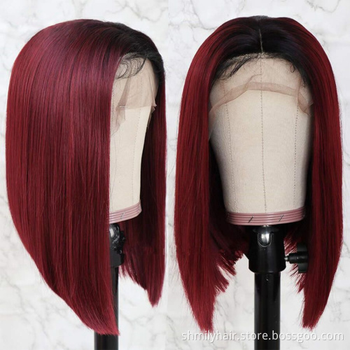 Shmily Wholesale Unprocessed Virgin Brazilian Human Hair Bob wig 1b/99j Straight 13*4 Lace Front Wig Short Bob Wigs Human Hair